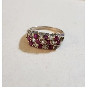Striking Ruby and White Topaz 925 Sterling Silver Ring